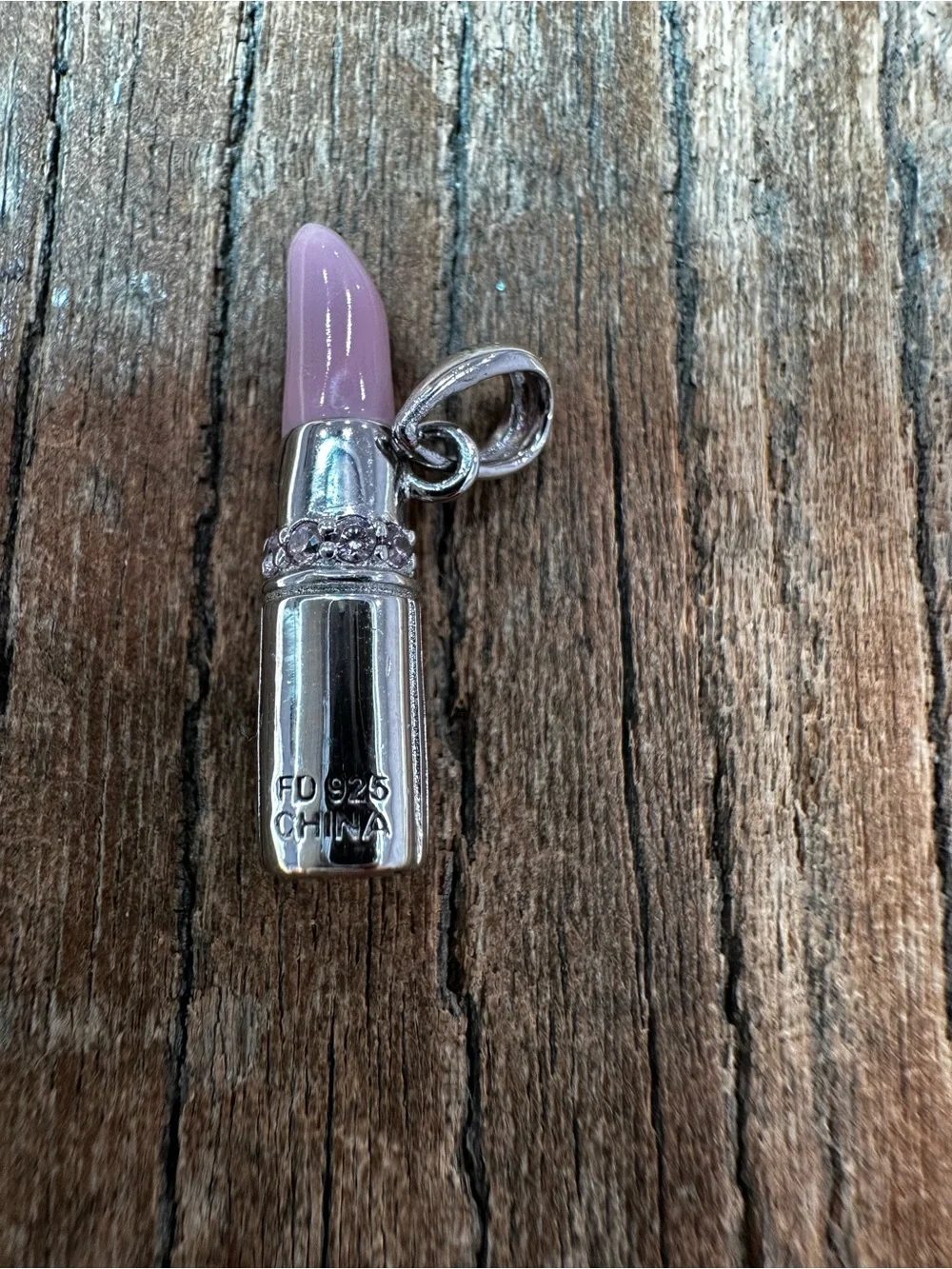 Silver Lipstick Pendant Charm in Light Pink - Women Makeup Accessory